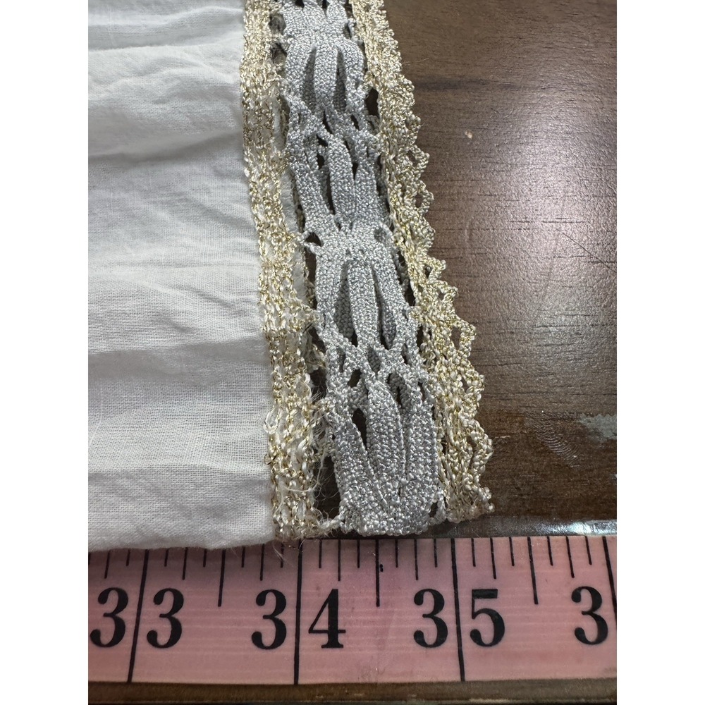 Free People White Cotton Tiered Dress Medium Beach Cover Up Gold Crochet Trim - Picture 9 of 12